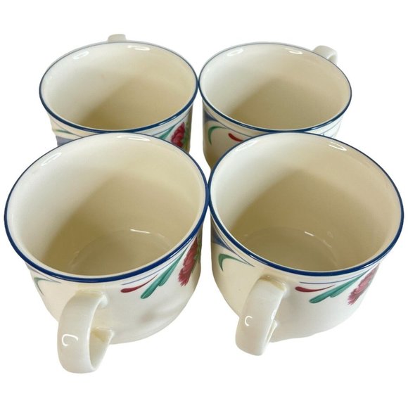 4 Lenox Chinastone Poppies on Blue Flat Cups Mugs Coffee Cup Set Vintage Lot USA - Picture 10 of 12